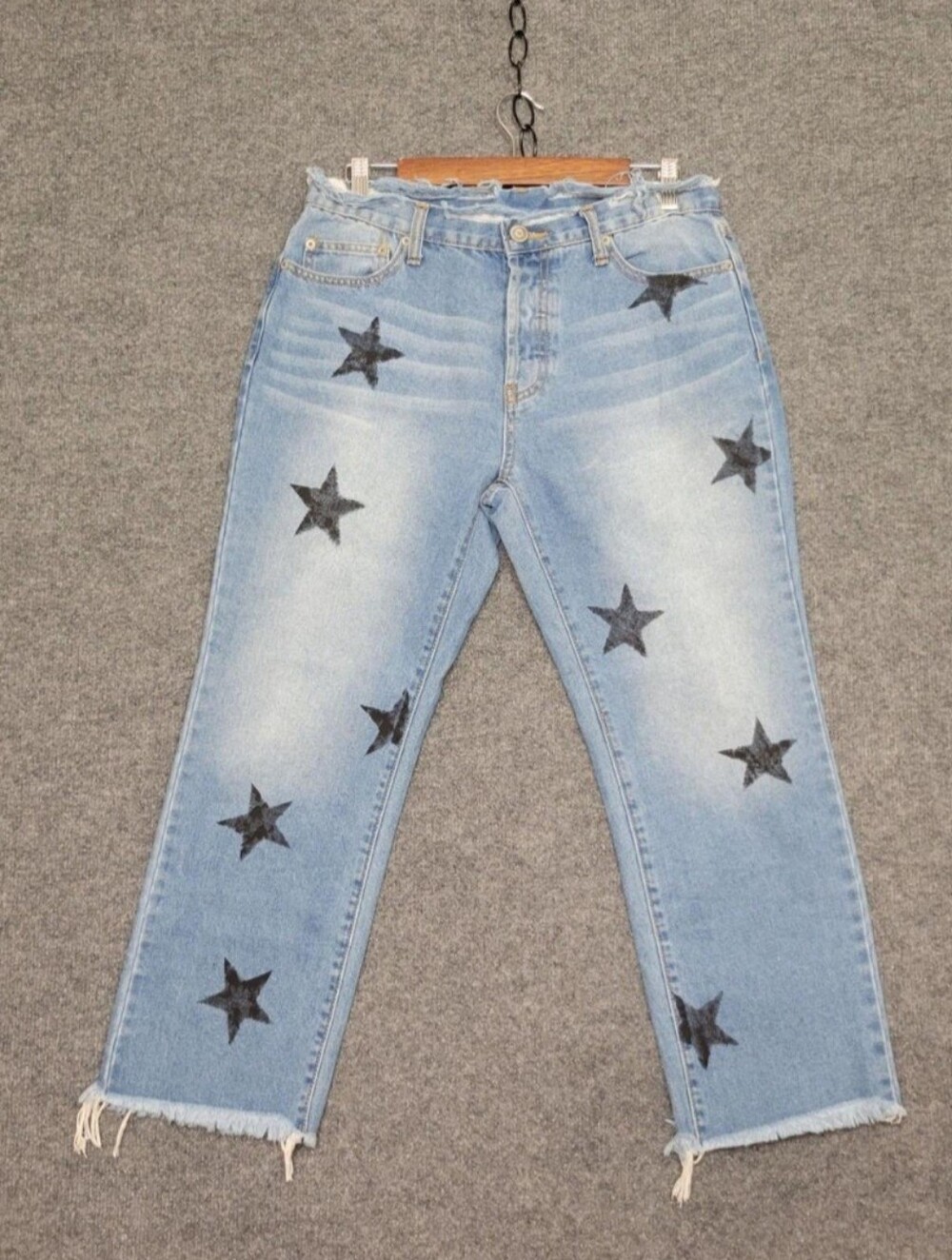 Y2K VIBES! Litz| Painted Star Design|Distressed Waist & Hem| Denim Jeans